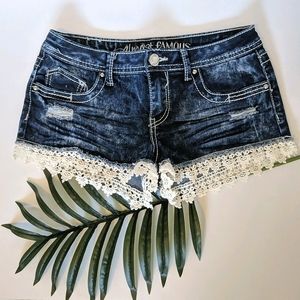 Almost Famous Dark Wash Lace Jean Shorts Size 5
